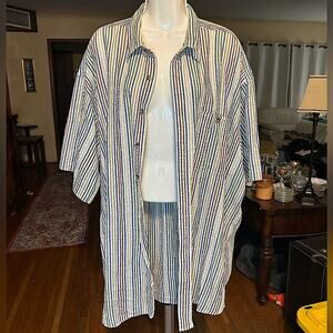 ORVIS Striped Seersucker Men Sz XXL Short Sleeve Shirt Button Up 100% Cotton